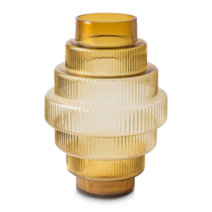 Large Amber Stepped Mouth-Blown Glass Vase