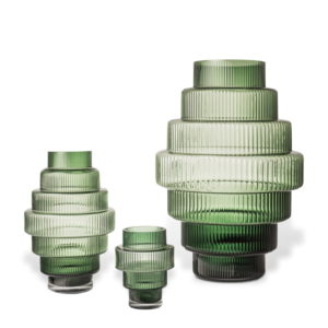 Small Green Stepped Mouth-Blown Glass Vase